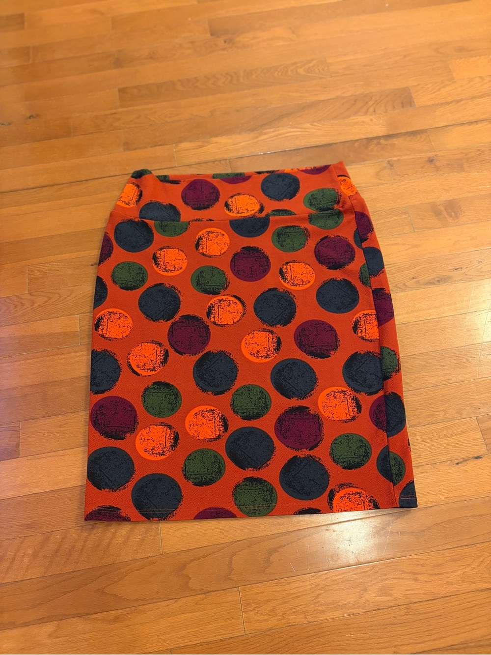 LuLaRoe Orange Pencil Skirt with Multi-Color Polka Dots